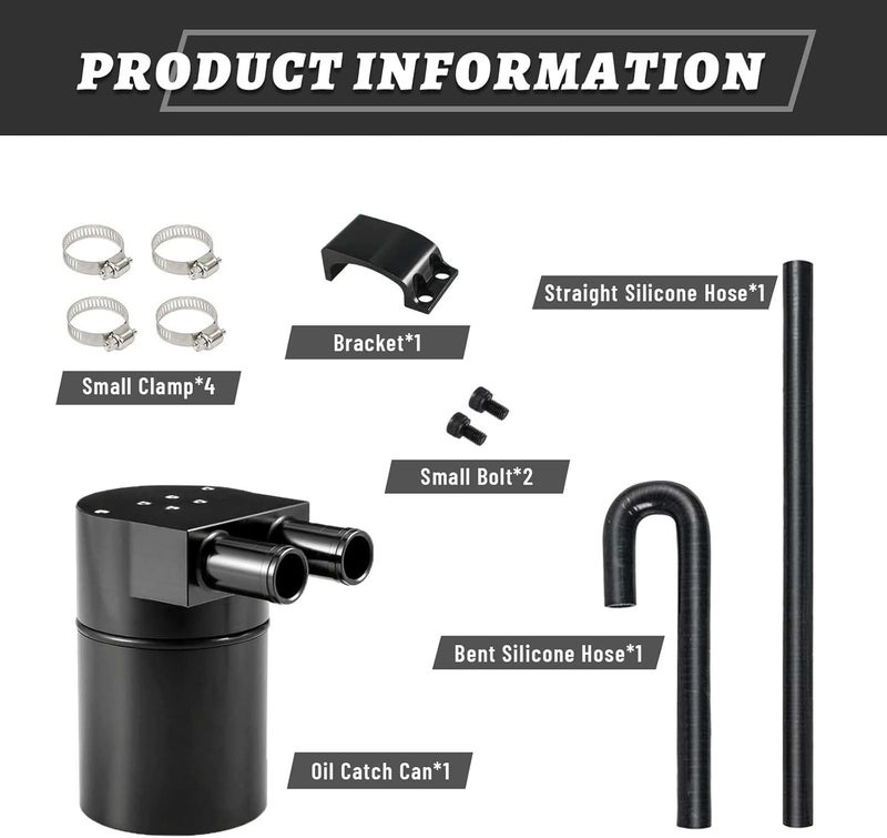 BOMLING Aluminum Alloy Oil Catch Can Reservior 300ml Automotive Replacement Catch Can Breather Tank Kit Compatible with BMW N54 335i 135i E90 E92 E82 2006 2007 2008 2009 2010,Black - Image 2